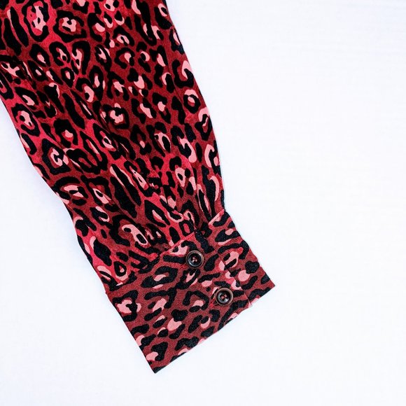 ZARA TRF Collection Women's Long Sleeve Blouse Top  Size M  Red Black Print - Picture 4 of 5